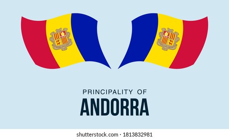 Andorra flag state symbol isolated on background national banner. Greeting card National Independence Day of the Principality of Andorra. Illustration banner with realistic state flag.