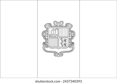 Andorra flag - thin black vector outline wireframe isolated on white background. Ready for colouring.