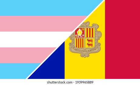 Andorra flag and transgender flag vector illustration.  