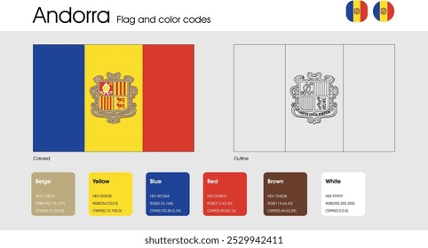 Andorra Flag version of colored, outline and icons