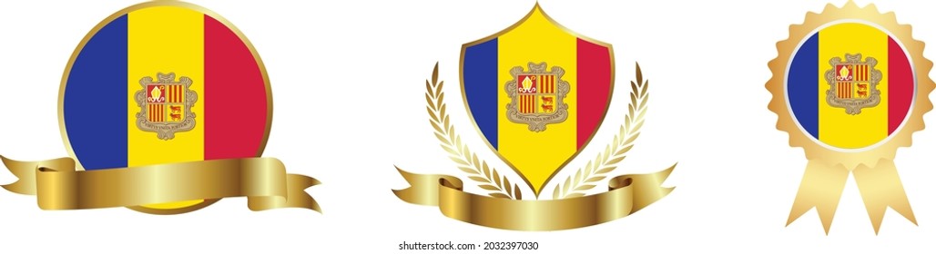 Andorra flags. Symbols of countries map