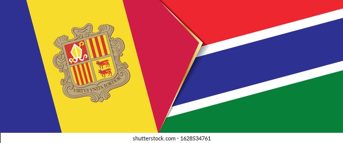 Andorra and Gambia flags, two vector flags symbol of relationship or confrontation.