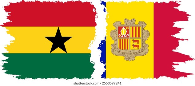 Andorra and Ghana grunge flags connection, vector