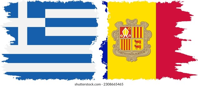 Andorra and Greece grunge flags connection, vector