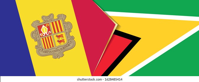 Andorra and Guyana flags, two vector flags symbol of relationship or confrontation.