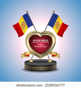 Andorra Happy National Day small table flag with Golden Heart