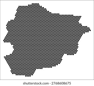 Andorra hexagon map. Plain black and white dotted shape template. Country tiny hexagon cells. Andorra flat honeycomb template. Vector Illustration.