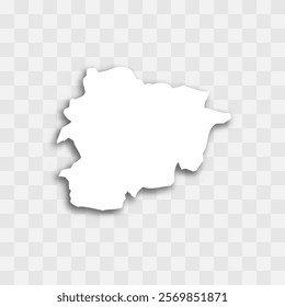 Andorra high detailed vector representation of country silhouette. White color on transparent background with dropped shadow. For educational, decorative, or informational use.