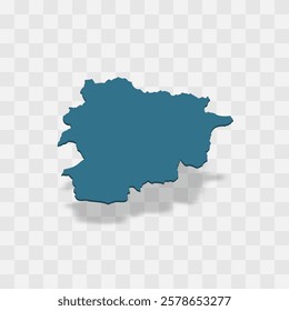 Andorra high detailed vector representation of country silhouette. 3D map on transparent background with dropped shadow. For educational, decorative, or informational use.