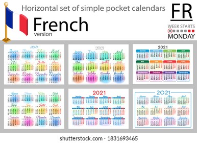 Andorra horizontal set of pocket calendars for 2020 (two thousand twenty one). Week starts Monday. New year. Color simple design. Vector