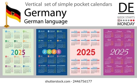 Andorra horizontal set of pocket calendars for 2020 (two thousand twenty one). Week starts Monday. New year. Color simple design. Vector