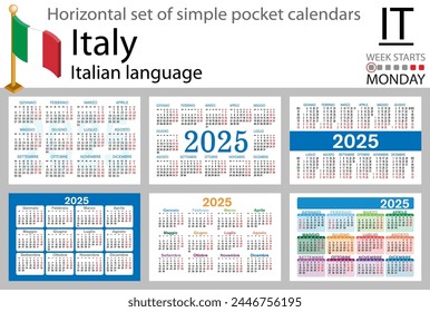Andorra horizontal set of pocket calendars for 2020 (two thousand twenty one). Week starts Monday. New year. Color simple design. Vector