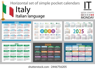 Andorra horizontal set of pocket calendars for 2020 (two thousand twenty one). Week starts Monday. New year. Color simple design. Vector