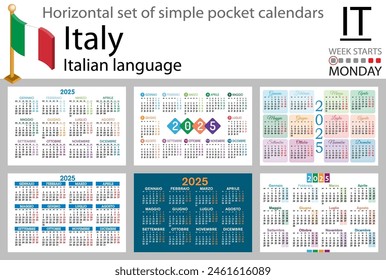 Andorra horizontal set of pocket calendars for 2020 (two thousand twenty one). Week starts Monday. New year. Color simple design. Vector