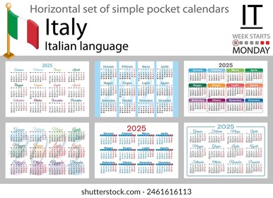 Andorra horizontal set of pocket calendars for 2020 (two thousand twenty one). Week starts Monday. New year. Color simple design. Vector