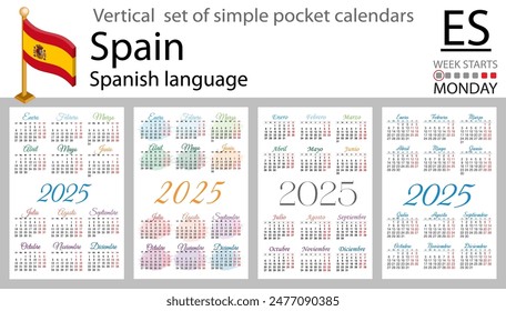 Andorra Horizontal conjunto de calendarios de bolsillo para 2020 (dos mil veintiuno). La semana empieza el lunes. Nuevo año. Diseño de color simple. Vector