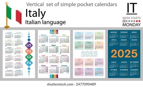 Andorra horizontal set of pocket calendars for 2020 (two thousand twenty one). Week starts Monday. New year. Color simple design. Vector