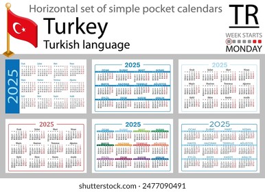 Andorra horizontal set of pocket calendars for 2020 (two thousand twenty one). Week starts Monday. New year. Color simple design. Vector