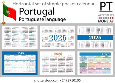 Andorra Horizontal conjunto de calendarios de bolsillo para 2020 (dos mil veintiuno). La semana empieza el lunes. Nuevo año. Diseño de color simple. Vector