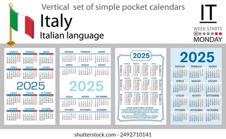 Andorra Horizontal conjunto de calendarios de bolsillo para 2020 (dos mil veintiuno). La semana empieza el lunes. Nuevo año. Diseño de color simple. Vector