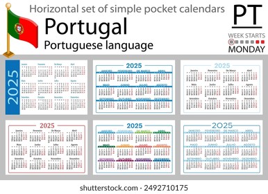 Andorra Horizontal conjunto de calendarios de bolsillo para 2020 (dos mil veintiuno). La semana empieza el lunes. Nuevo año. Diseño de color simple. Vector