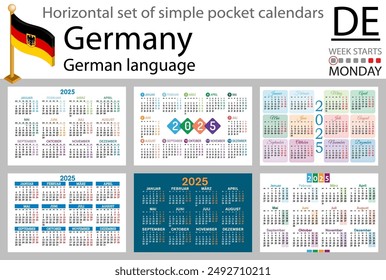 Andorra Horizontal conjunto de calendarios de bolsillo para 2020 (dos mil veintiuno). La semana empieza el lunes. Nuevo año. Diseño de color simple. Vector