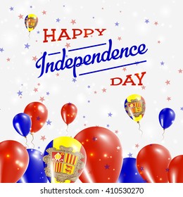Andorra Independence Day Patriotic Design. Balloons in Andorran National Colors. Happy Independence Day Andorra Vector Greeting Card.