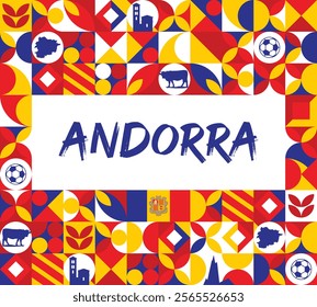 Andorra Independence day September 8, Happy national day of Andorra, Flag of Andorra modern geometric retro abstract design