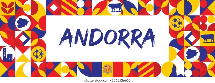 Andorra Independence day September 8, Happy national day of Andorra, Flag of Andorra modern geometric retro abstract design