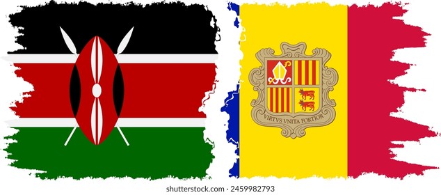 Andorra and Kenya grunge flags connection, vector
