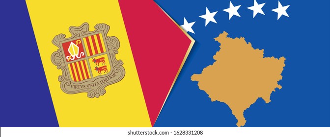 Andorra and Kosovo flags, two vector flags symbol of relationship or confrontation.