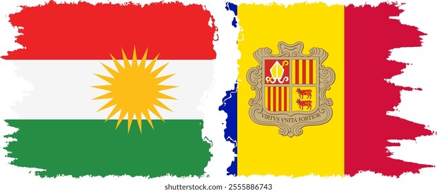 Andorra and  Kurdistan grunge flags connection, vector