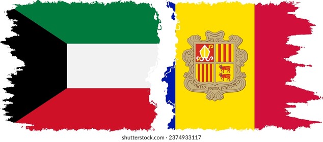 Andorra and Kuwait grunge flags connection, vector