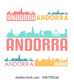 Andorra la Vella Flat Icon Skyline Vector Silhouette Design Set.