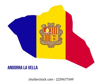 Andorra La Vella map with flag color. Map of Andorra La Vella with Andorra flag. flag of Andorra vector illustration