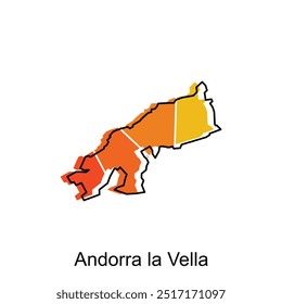 Andorra la Vella Karte, Vektorkarte von Andorra Land mit Grundriss und buntem Kartendesign, geeignet für Ihr Unternehmen