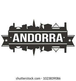 Andorra la Vella Andorra  Skyline Banner Vector Design Silhouette Art Illustration Stencil.