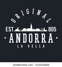 Andorra la Vella, Andorra Skyline Original. A Logotype Sports College and University Style. Illustration Design Vector City.