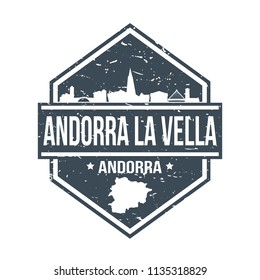 Andorra la Vella Travel Stamp Icon Skyline City Design Tourism Badge Rubber.