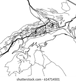 Andorra la Vella Vector Map Monochrome Artprint, Vector Outline Version for Infographic Background, Black Streets and Waterways