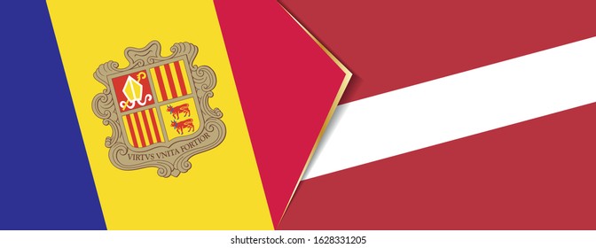 Andorra and Latvia flags, two vector flags symbol of relationship or confrontation.