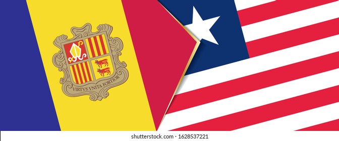 Andorra and Liberia flags, two vector flags symbol of relationship or confrontation.