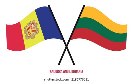 Andorra and Lithuania Flags Crossed And Waving Flat Style. Official Proportion. Correct Colors.