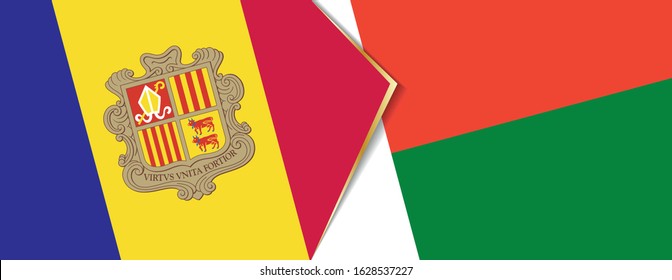 Andorra and Madagascar flags, two vector flags symbol of relationship or confrontation.