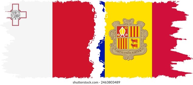Andorra and Malta grunge flags connection, vector