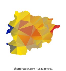 Andorra Map with abstract Andorra Low poly Flag Texture vector background