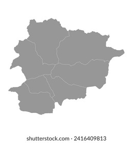 Mapa de Andorra con divisiones administrativas. Ilustración vectorial.