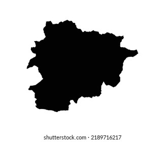 Andorra Map. Andorran Country Map. Black and White National Outline Boundary Border Shape Geography Territory EPS Vector Illustration Clipart