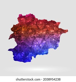 Andorra Kartenhintergrund im polygonalen Stil. Vektorgrafik Low-Poly-bunte Andorra-Karte von einzeln. Vektor EPS10.