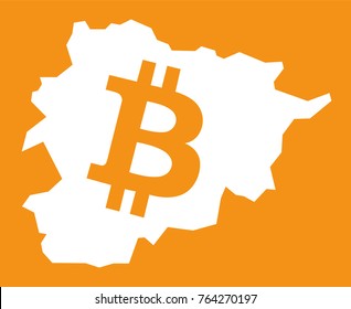 Andorra map with bitcoin crypto currency symbol illustration